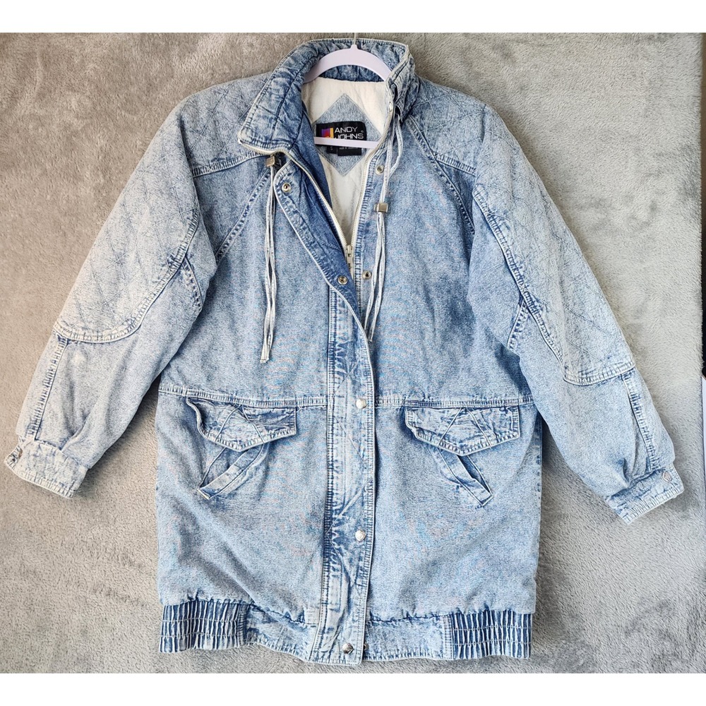 Andy Johns Denim Jacket Womens Small Blue Acid Wash Oversized Vintage 90s